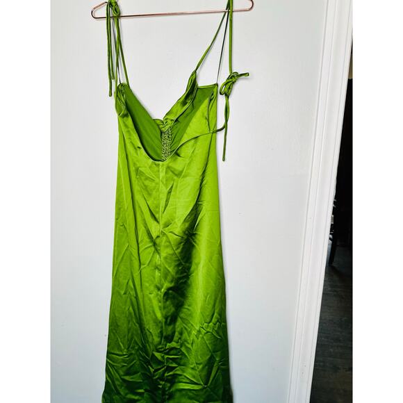 SANDRO Green Satin V-Neck Slip Style Ruched Hourglass Zola Dress Size US 8 - Picture 4 of 13
